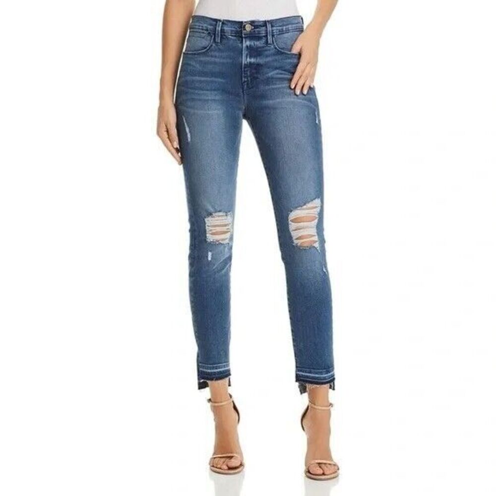FRAME DENIM "LE HIGH SKINNY" Jeans w/ Stagger Split Hem In "HERMITAGE RD" Sz 26